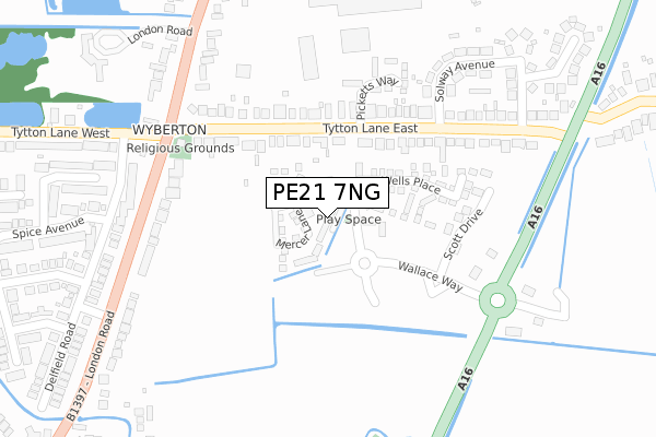 PE21 7NG map - large scale - OS Open Zoomstack (Ordnance Survey)