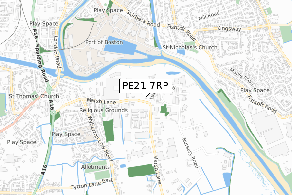 PE21 7RP map - small scale - OS Open Zoomstack (Ordnance Survey)