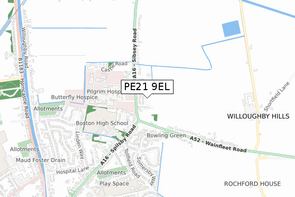 PE21 9EL map - small scale - OS Open Zoomstack (Ordnance Survey)