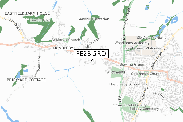 PE23 5RD map - small scale - OS Open Zoomstack (Ordnance Survey)