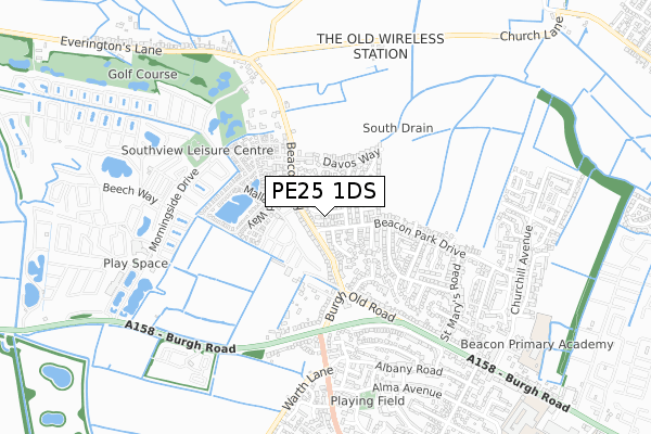 PE25 1DS map - small scale - OS Open Zoomstack (Ordnance Survey)