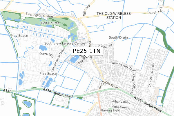 PE25 1TN map - small scale - OS Open Zoomstack (Ordnance Survey)