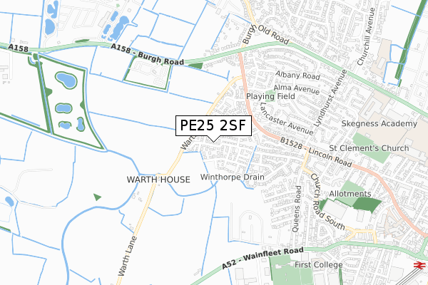 PE25 2SF map - small scale - OS Open Zoomstack (Ordnance Survey)