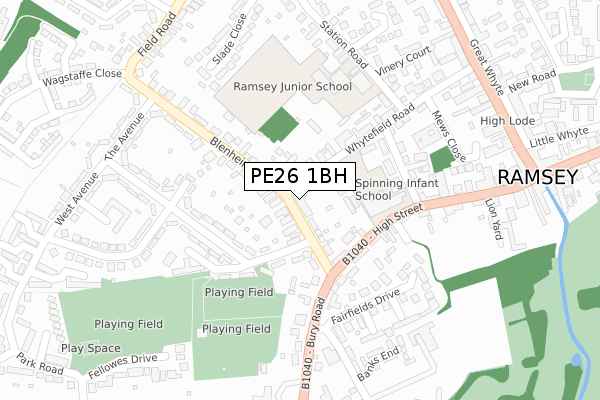 PE26 1BH map - large scale - OS Open Zoomstack (Ordnance Survey)