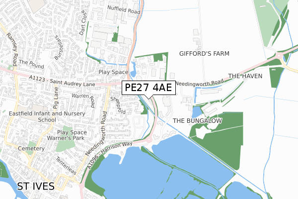 PE27 4AE map - small scale - OS Open Zoomstack (Ordnance Survey)