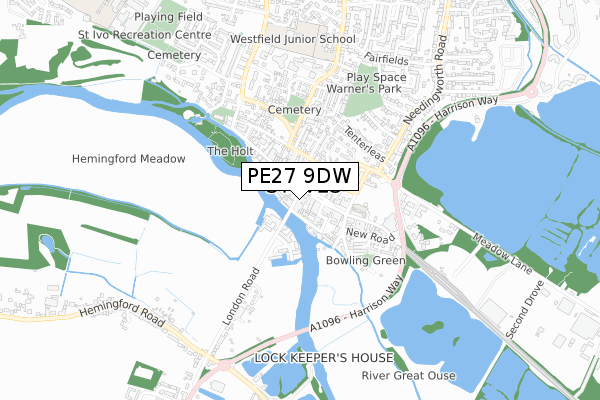 PE27 9DW map - small scale - OS Open Zoomstack (Ordnance Survey)