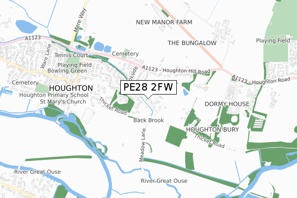 PE28 2FW map - small scale - OS Open Zoomstack (Ordnance Survey)