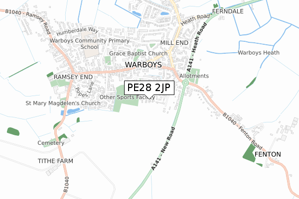 PE28 2JP map - small scale - OS Open Zoomstack (Ordnance Survey)