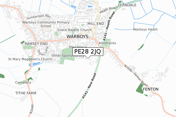 PE28 2JQ map - small scale - OS Open Zoomstack (Ordnance Survey)