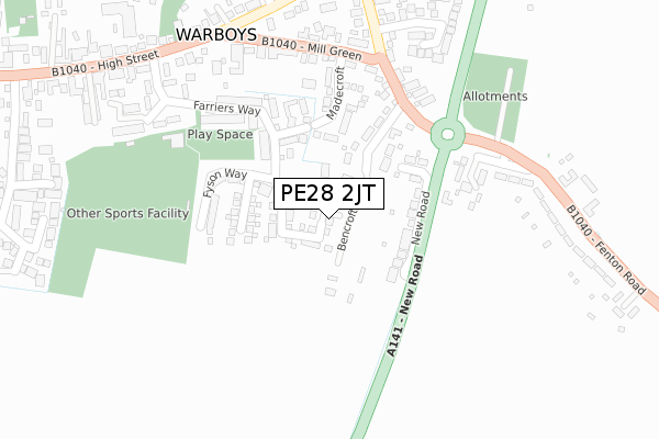 PE28 2JT map - large scale - OS Open Zoomstack (Ordnance Survey)