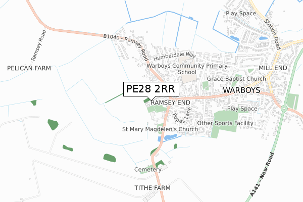 PE28 2RR map - small scale - OS Open Zoomstack (Ordnance Survey)