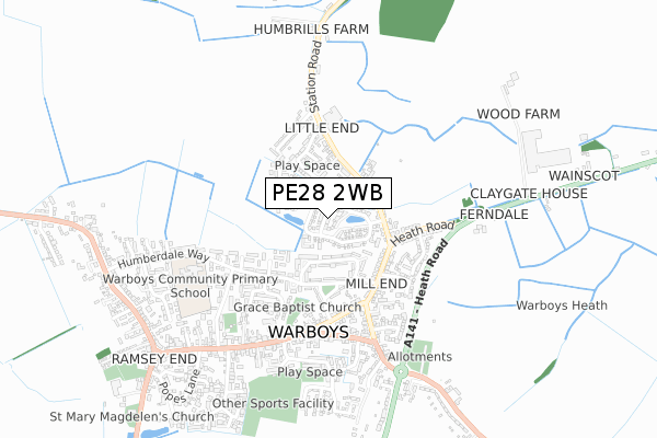 PE28 2WB map - small scale - OS Open Zoomstack (Ordnance Survey)