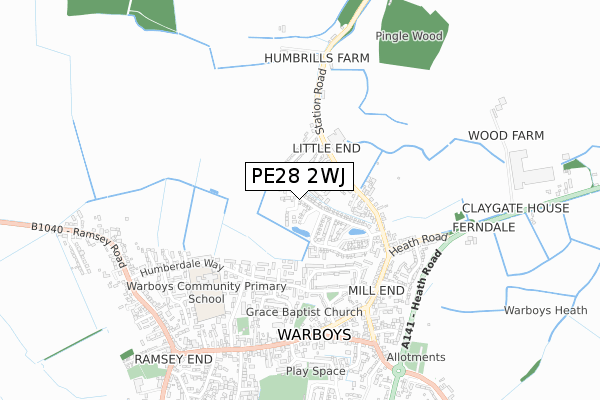 PE28 2WJ map - small scale - OS Open Zoomstack (Ordnance Survey)