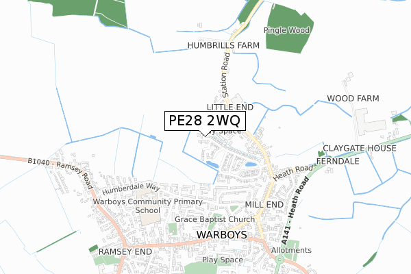 PE28 2WQ map - small scale - OS Open Zoomstack (Ordnance Survey)