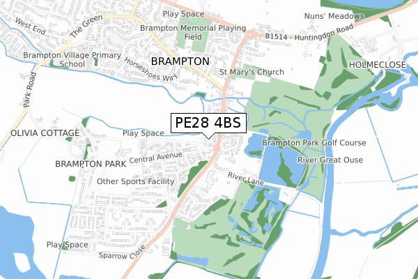 PE28 4BS map - small scale - OS Open Zoomstack (Ordnance Survey)