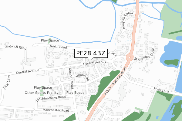 PE28 4BZ map - large scale - OS Open Zoomstack (Ordnance Survey)