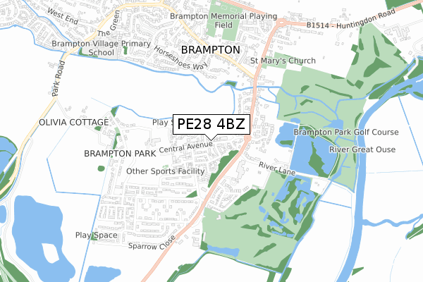 PE28 4BZ map - small scale - OS Open Zoomstack (Ordnance Survey)