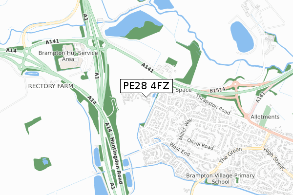 PE28 4FZ map - small scale - OS Open Zoomstack (Ordnance Survey)