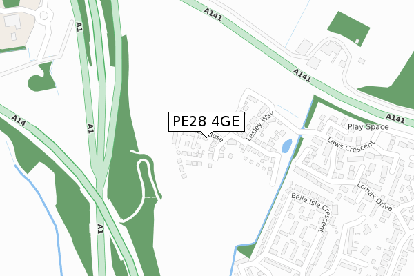 PE28 4GE map - large scale - OS Open Zoomstack (Ordnance Survey)