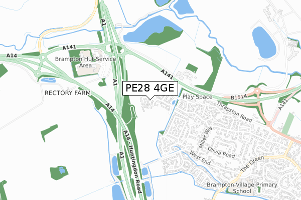 PE28 4GE map - small scale - OS Open Zoomstack (Ordnance Survey)