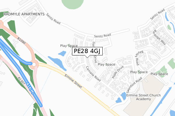 PE28 4GJ map - large scale - OS Open Zoomstack (Ordnance Survey)