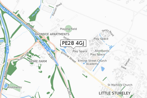 PE28 4GJ map - small scale - OS Open Zoomstack (Ordnance Survey)