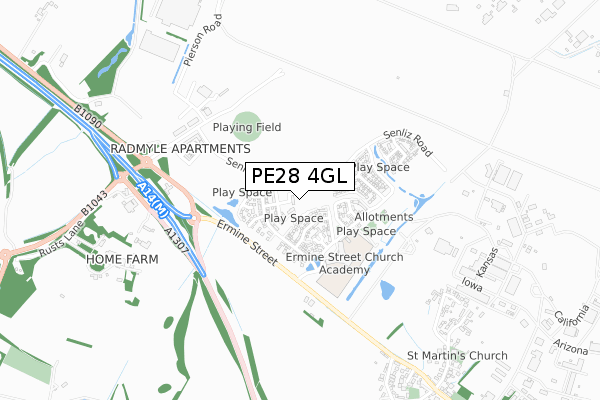 PE28 4GL map - small scale - OS Open Zoomstack (Ordnance Survey)