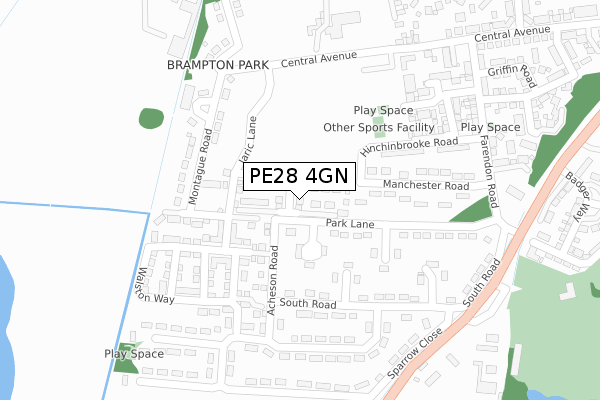 PE28 4GN map - large scale - OS Open Zoomstack (Ordnance Survey)