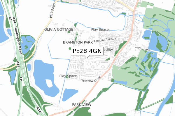 PE28 4GN map - small scale - OS Open Zoomstack (Ordnance Survey)