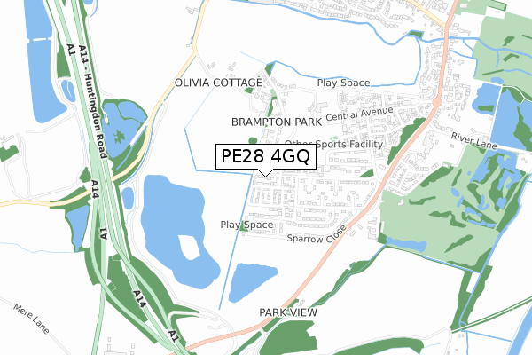 PE28 4GQ map - small scale - OS Open Zoomstack (Ordnance Survey)