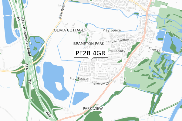 PE28 4GR map - small scale - OS Open Zoomstack (Ordnance Survey)