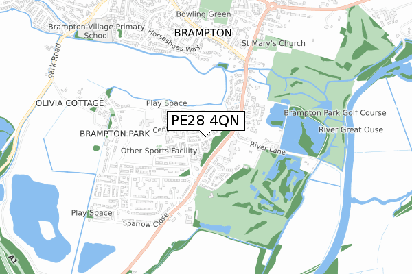 PE28 4QN map - small scale - OS Open Zoomstack (Ordnance Survey)