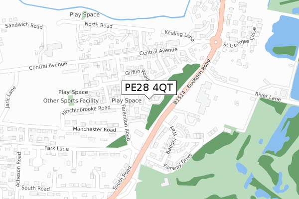 PE28 4QT map - large scale - OS Open Zoomstack (Ordnance Survey)