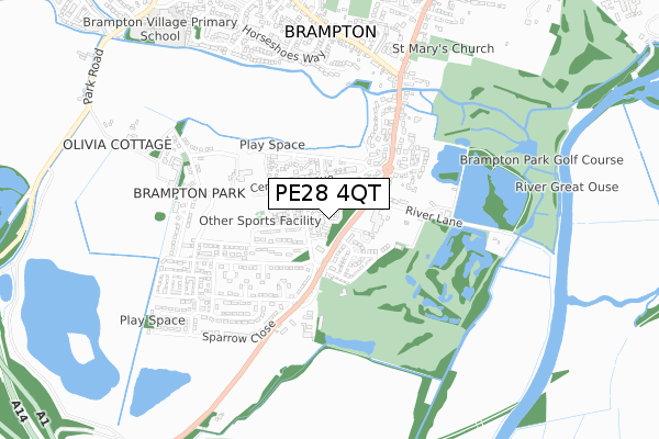 PE28 4QT map - small scale - OS Open Zoomstack (Ordnance Survey)