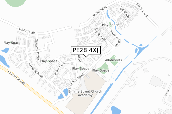 PE28 4XJ map - large scale - OS Open Zoomstack (Ordnance Survey)