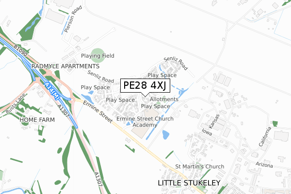 PE28 4XJ map - small scale - OS Open Zoomstack (Ordnance Survey)