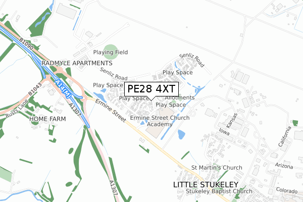 PE28 4XT map - small scale - OS Open Zoomstack (Ordnance Survey)