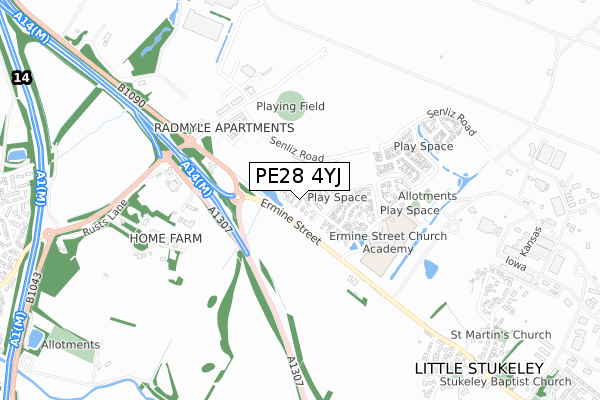 PE28 4YJ map - small scale - OS Open Zoomstack (Ordnance Survey)