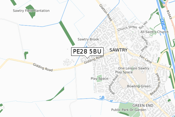 PE28 5BU map - small scale - OS Open Zoomstack (Ordnance Survey)