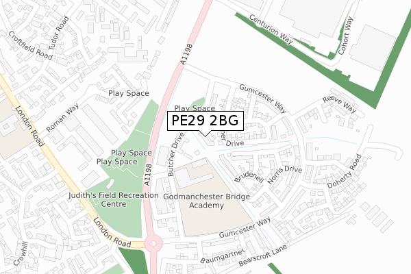 PE29 2BG map - large scale - OS Open Zoomstack (Ordnance Survey)