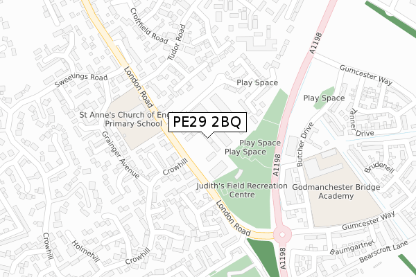 PE29 2BQ map - large scale - OS Open Zoomstack (Ordnance Survey)