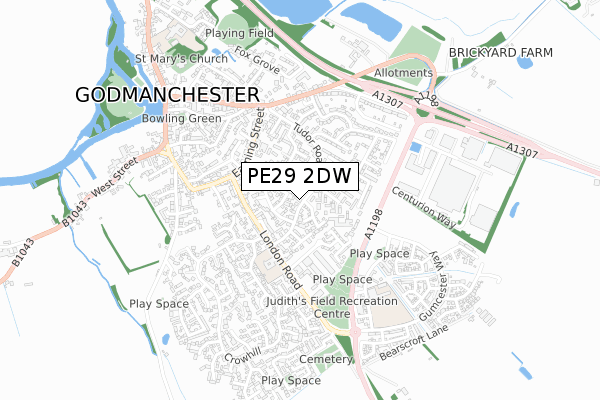 PE29 2DW map - small scale - OS Open Zoomstack (Ordnance Survey)