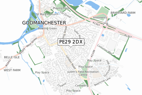 PE29 2DX map - small scale - OS Open Zoomstack (Ordnance Survey)