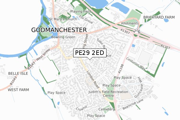 PE29 2ED map - small scale - OS Open Zoomstack (Ordnance Survey)