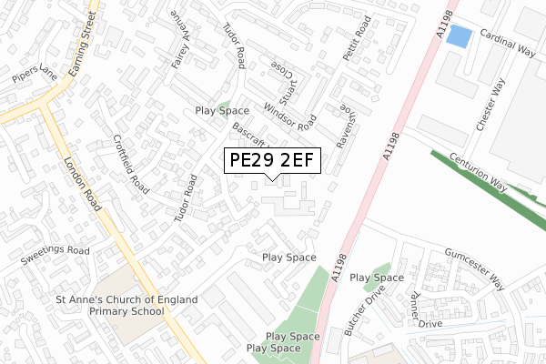 PE29 2EF map - large scale - OS Open Zoomstack (Ordnance Survey)