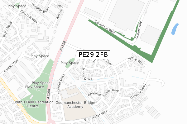 PE29 2FB map - large scale - OS Open Zoomstack (Ordnance Survey)