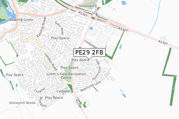 PE29 2FB map - small scale - OS Open Zoomstack (Ordnance Survey)