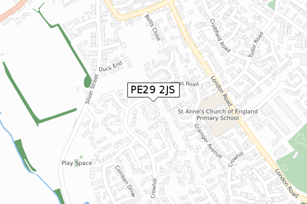 PE29 2JS map - large scale - OS Open Zoomstack (Ordnance Survey)