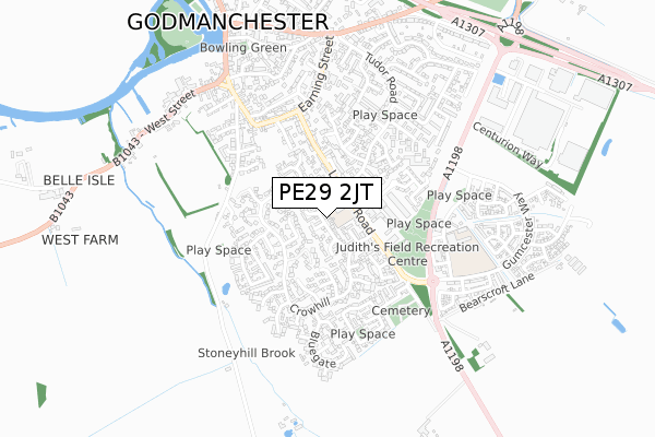 PE29 2JT map - small scale - OS Open Zoomstack (Ordnance Survey)