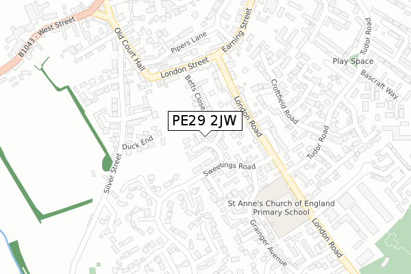 PE29 2JW map - large scale - OS Open Zoomstack (Ordnance Survey)